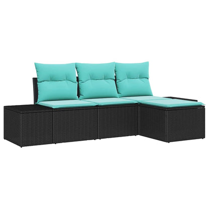 Set di divani 4 pz Nero [Sintetico]: Rattan in Polipropilene