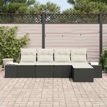 Set Divano da Giardino con cuscino 5 pcs Nero polyrattan | homemem39