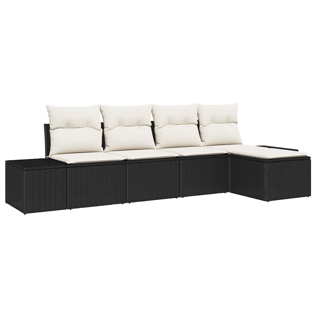 Set Divano da Giardino con cuscino 5 pcs Nero polyrattan | homemem39