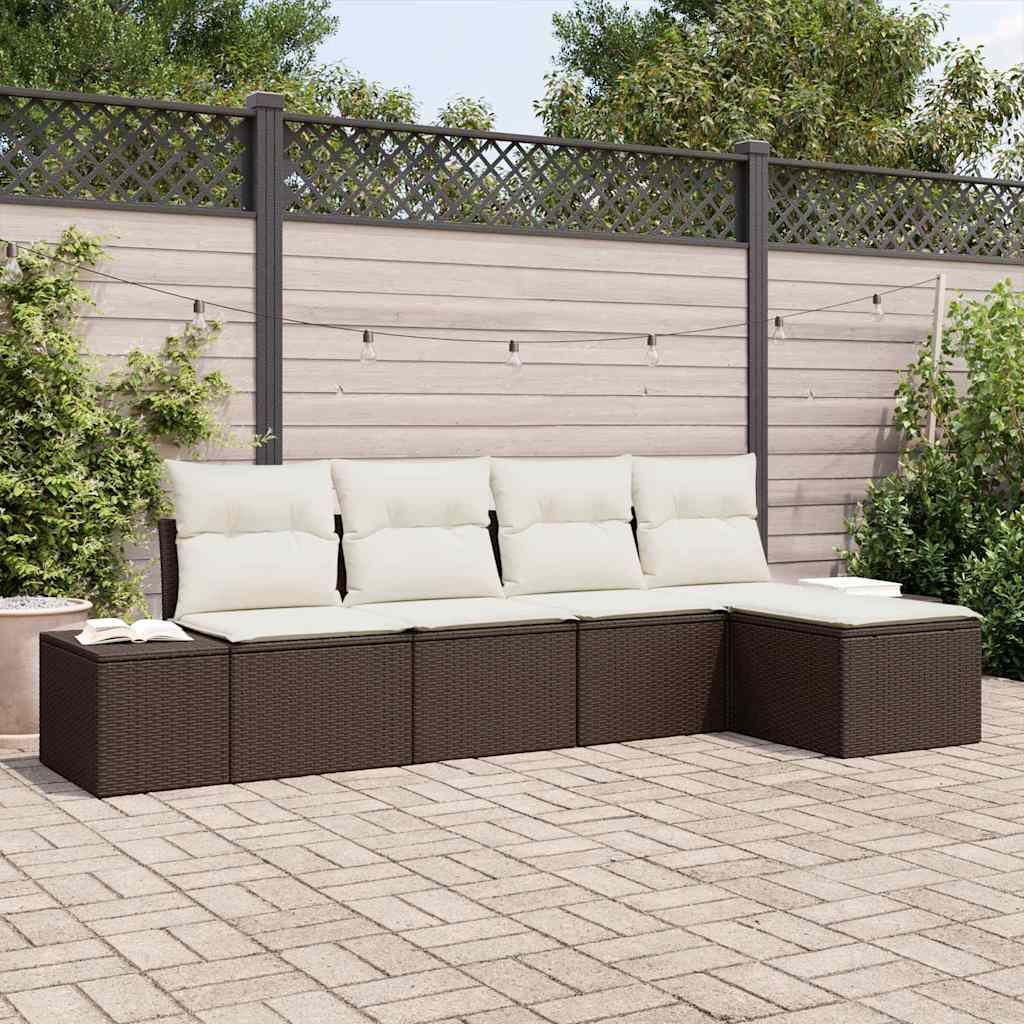 Set Divano da Giardino con cuscino 5 pcs Marrone polyrattan | homemem39