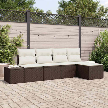Set Divano da Giardino con cuscino 5 pcs Marrone polyrattan | homemem39