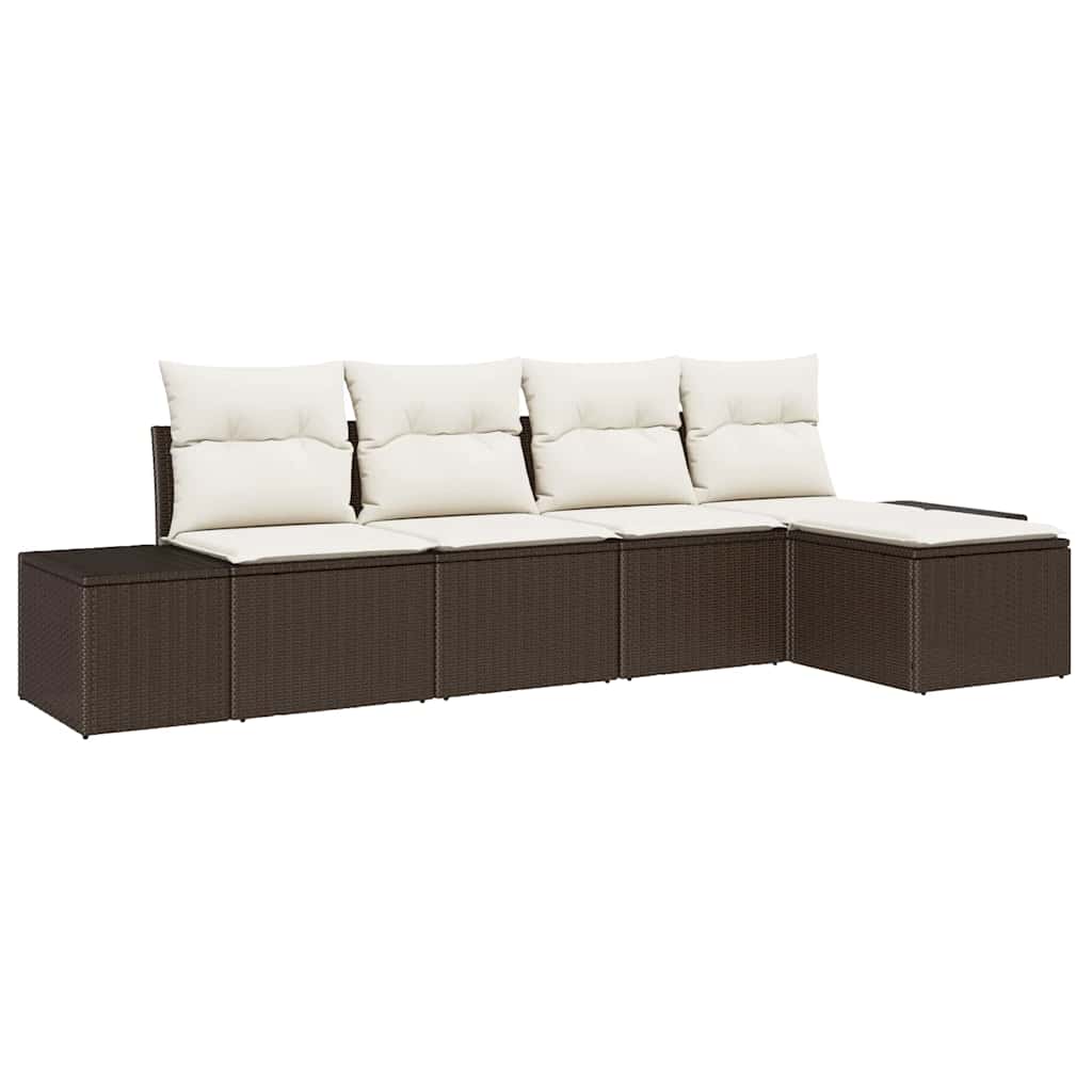Set Divano da Giardino con cuscino 5 pcs Marrone polyrattan | homemem39