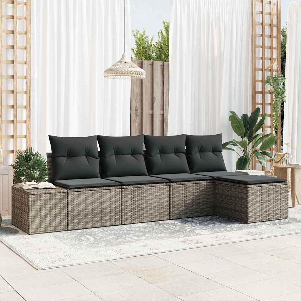 Set Divano da Giardino con cuscino 5 pcs Grigio polyrattan | homemem39