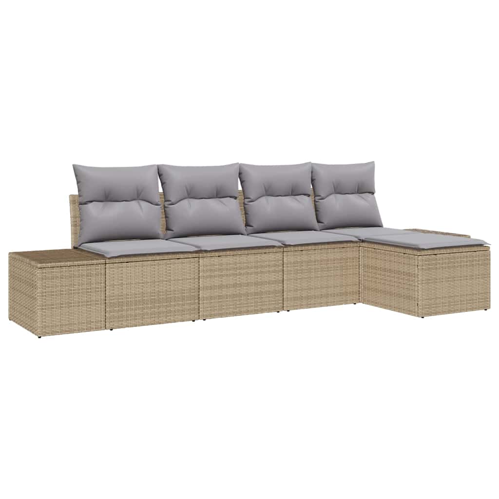 Set Divano da Giardino con cuscino 5 pcs Beige polyrattan | homemem39