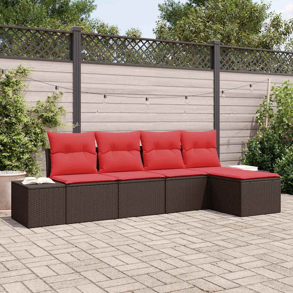 Set Divano da Giardino con cuscino 5 pcs Marrone polyrattan | homemem39
