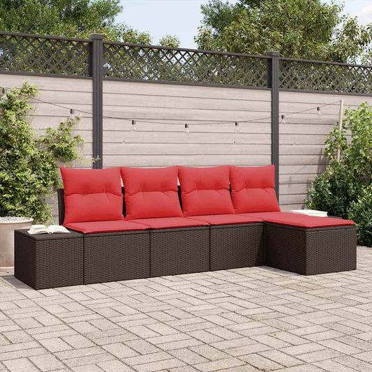Set Divano da Giardino con cuscino 5 pcs Marrone polyrattan