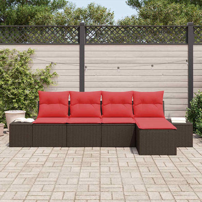 Set Divano da Giardino con cuscino 5 pcs Marrone polyrattan | homemem39