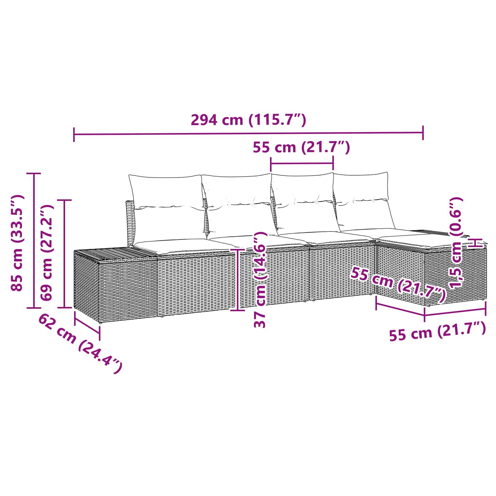 Set Divano da Giardino con cuscino 5 pcs Marrone polyrattan | homemem39