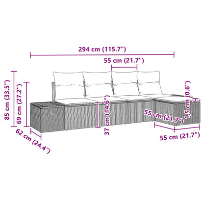 Set Divano da Giardino con cuscino 5 pcs Marrone polyrattan | homemem39