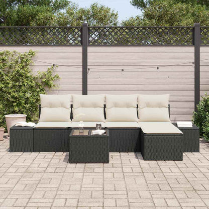 Set Divano da Giardino con cuscino 6 pcs Nero polyrattan | homemem39