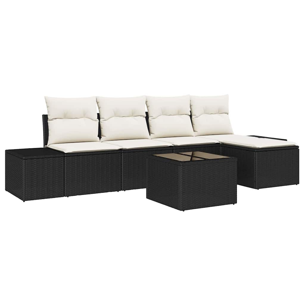 Set Divano da Giardino con cuscino 6 pcs Nero polyrattan | homemem39