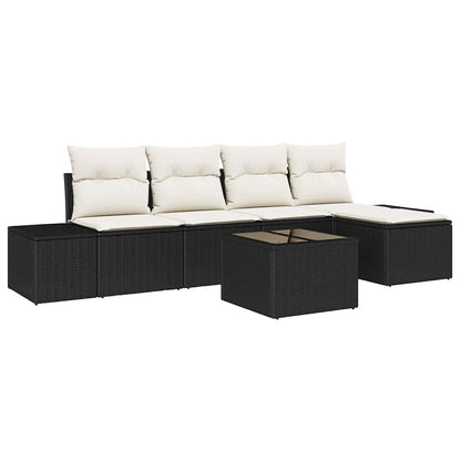 Set Divano da Giardino con cuscino 6 pcs Nero polyrattan | homemem39
