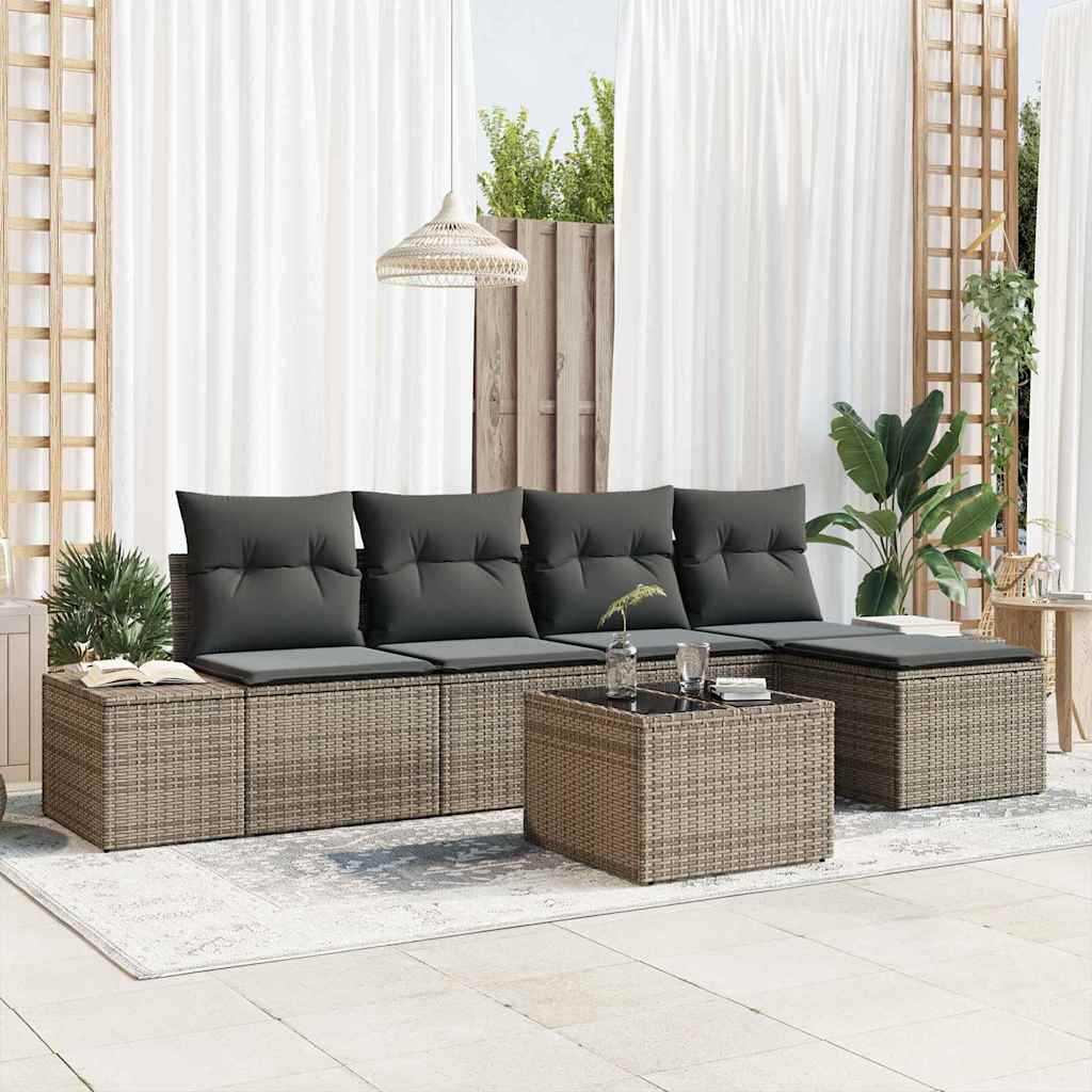 Set Divano da Giardino con cuscino 6 pcs Grigio polyrattan | homemem39