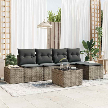 Set Divano da Giardino con cuscino 6 pcs Grigio polyrattan | homemem39