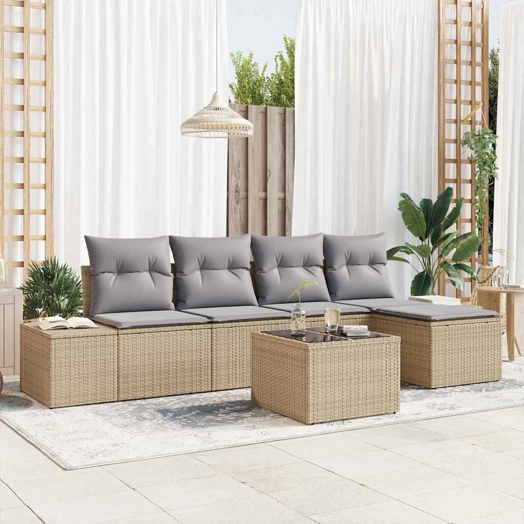 Set Divano da Giardino con cuscino 6 pcs Beige polyrattan | homemem39