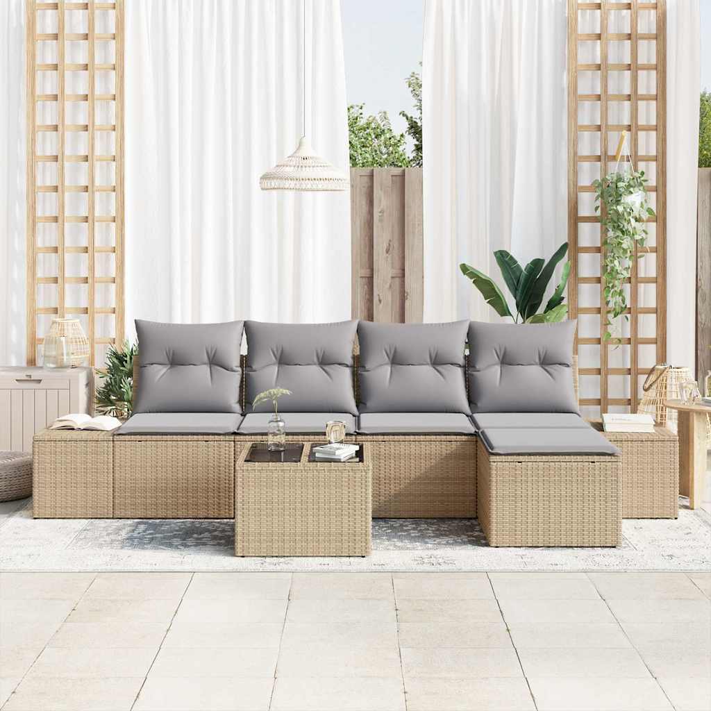 Set Divano da Giardino con cuscino 6 pcs Beige polyrattan | homemem39