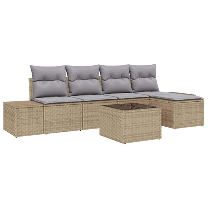 Set Divano da Giardino con cuscino 6 pcs Beige polyrattan | homemem39