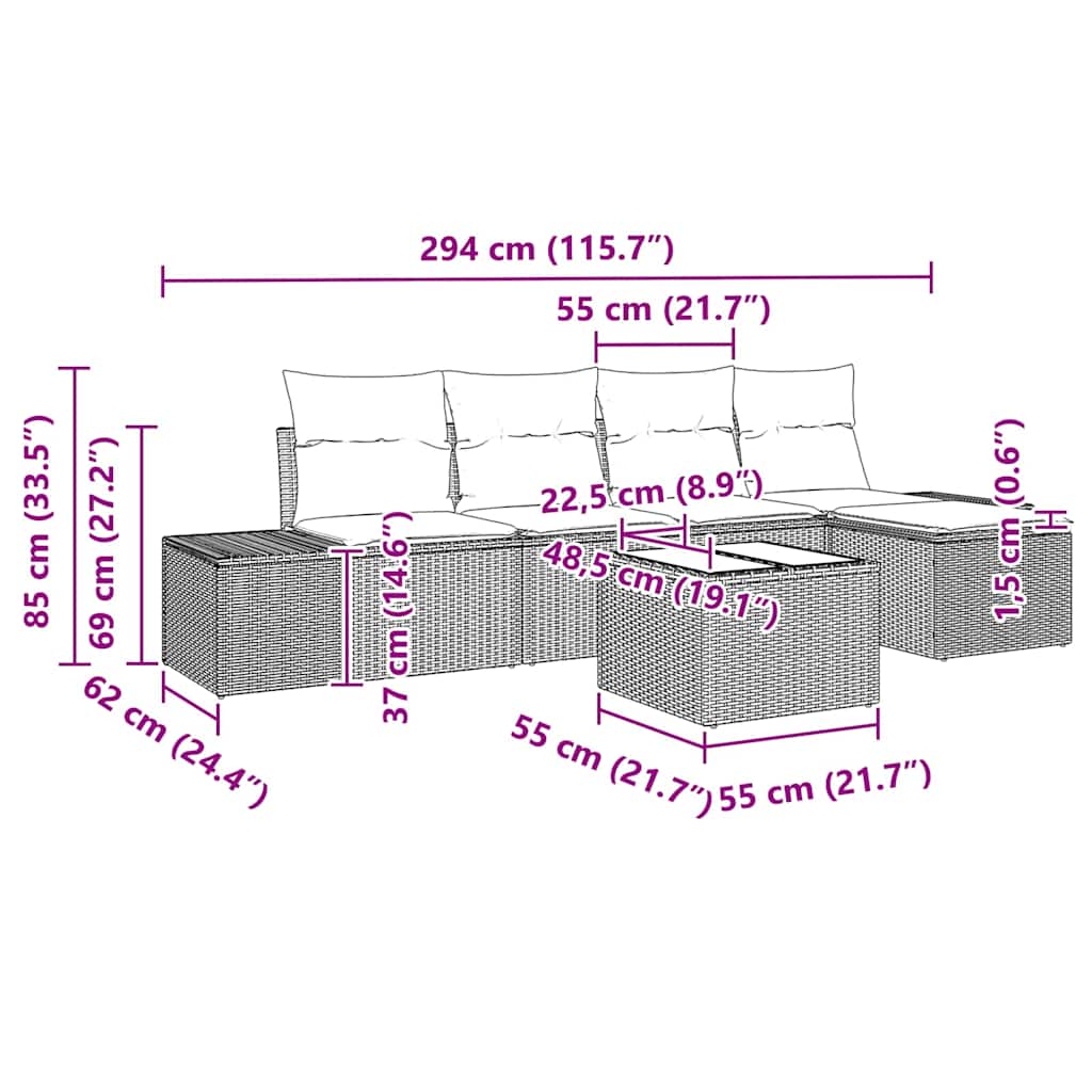 Set Divano da Giardino con cuscino 6 pcs Beige polyrattan | homemem39