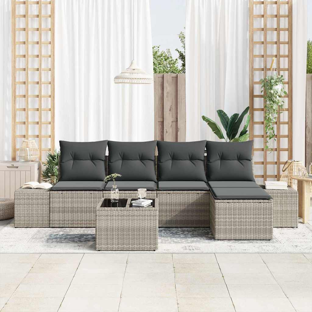 Set Divano da Giardino 6 pcs Grigio chiaro polyrattan | homemem39