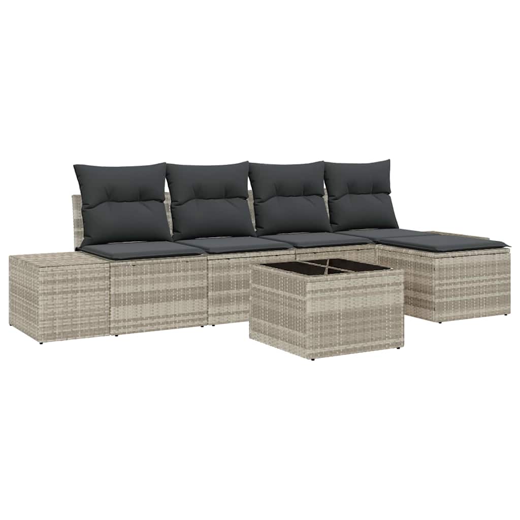 Set Divano da Giardino 6 pcs Grigio chiaro polyrattan | homemem39