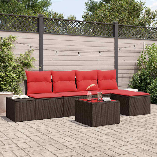 Set Divano da Giardino con cuscino 6 pcs Marrone polyrattan