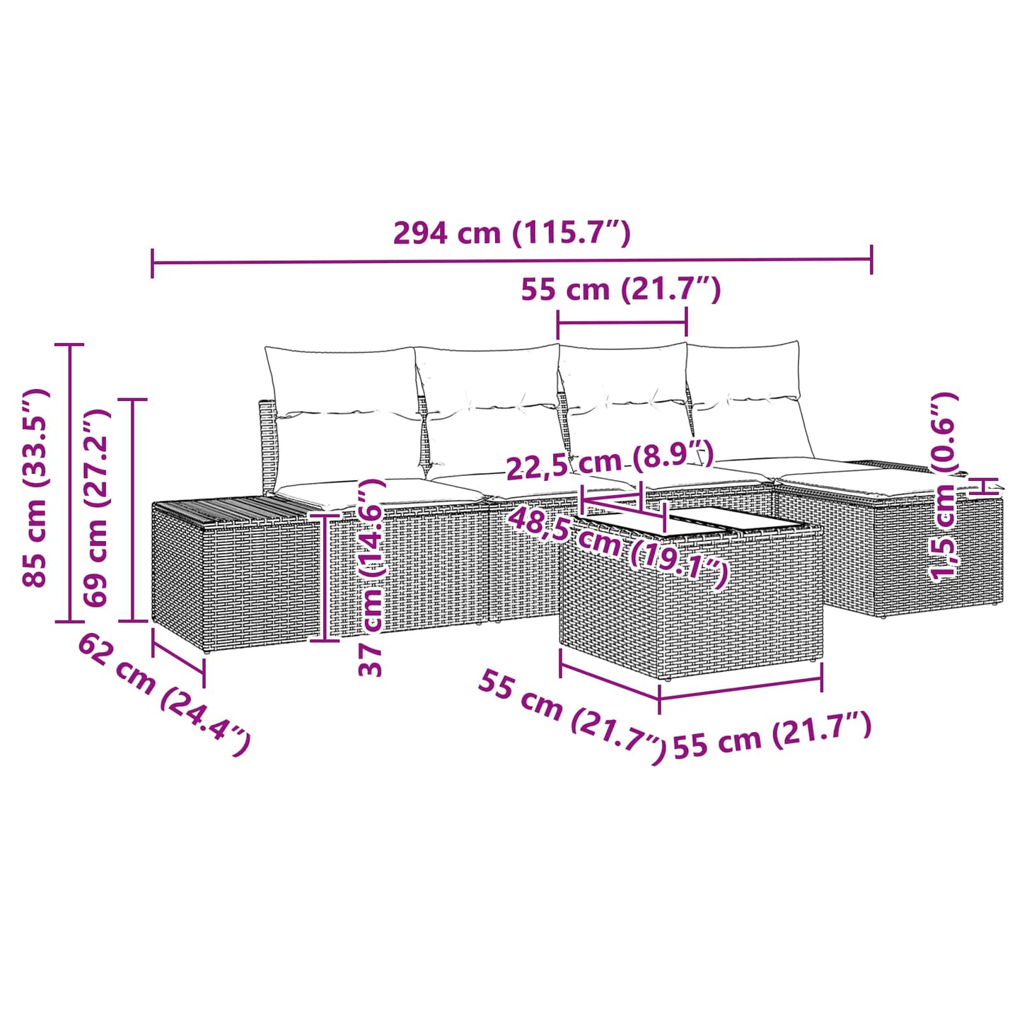 Set Divano da Giardino con cuscino 6 pcs Marrone polyrattan | homemem39