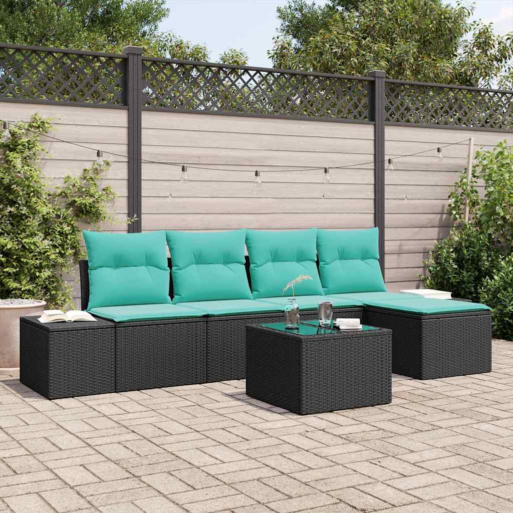 Set Divano da Giardino 6 pz Nero polyrattan