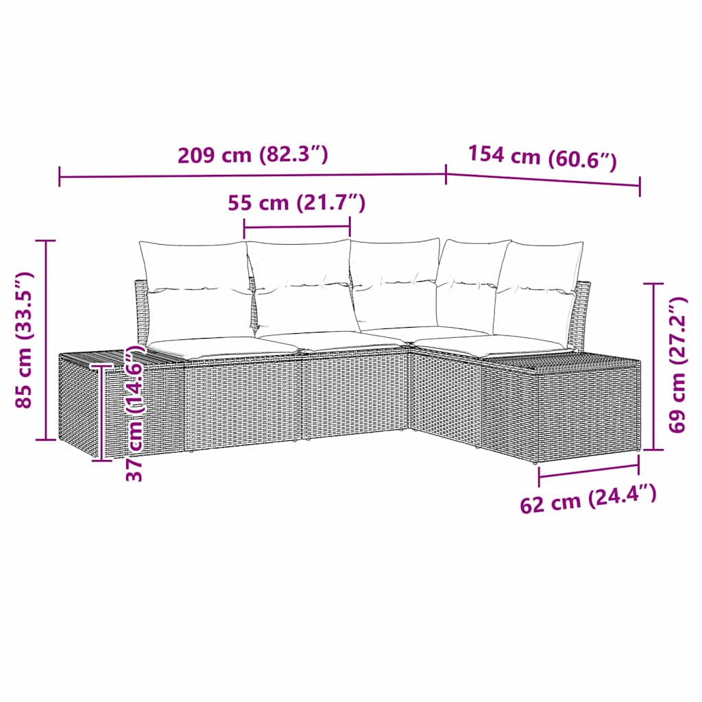 Set Divano da Giardino 4 pcs Marrone polyrattan | homemem39