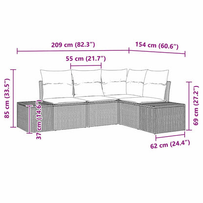 Set Divano da Giardino 4 pcs Grigio chiaro polyrattan | homemem39