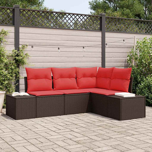 Set Divano da Giardino con cuscino 4 pcs Marrone polyrattan