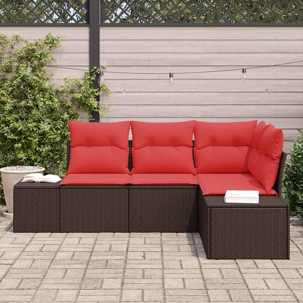Set Divano da Giardino con cuscino 4 pcs Marrone polyrattan | homemem39