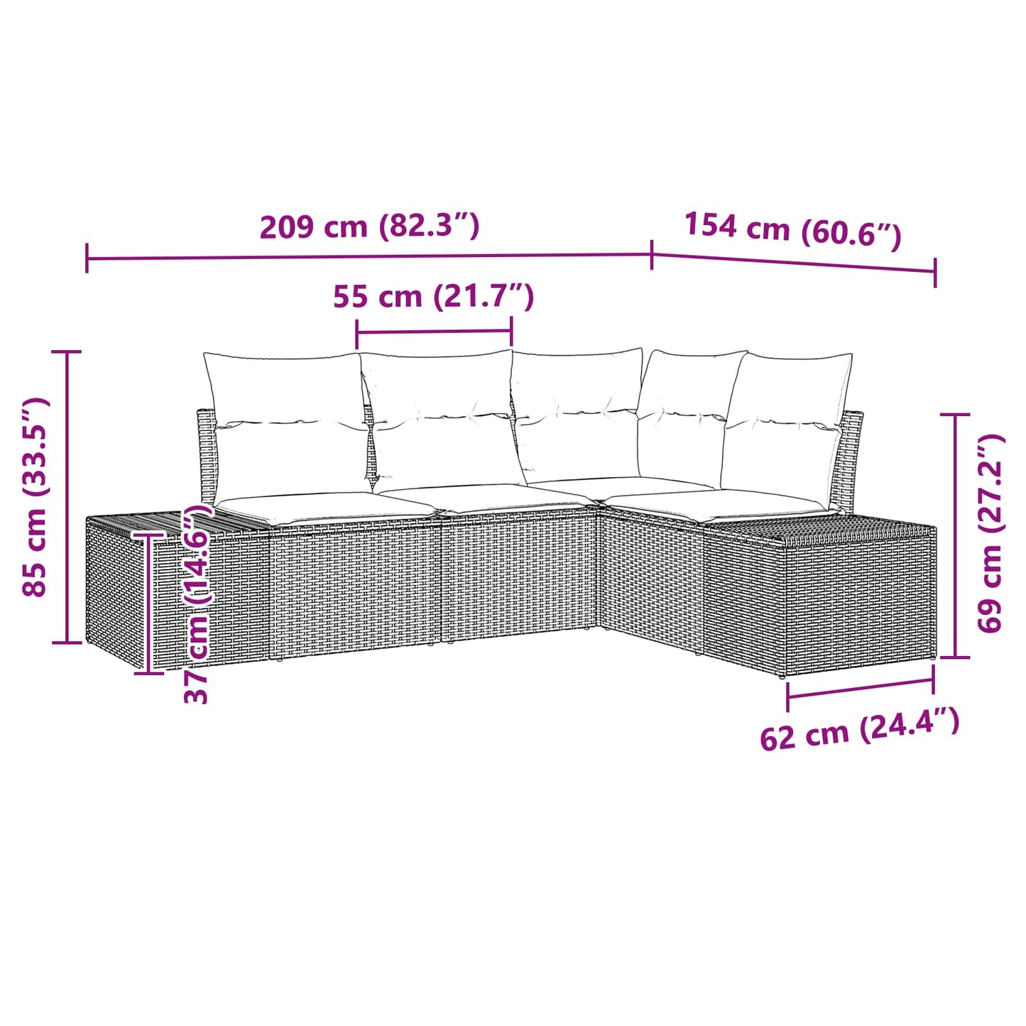 Set Divano da Giardino con cuscino 4 pcs Marrone polyrattan | homemem39