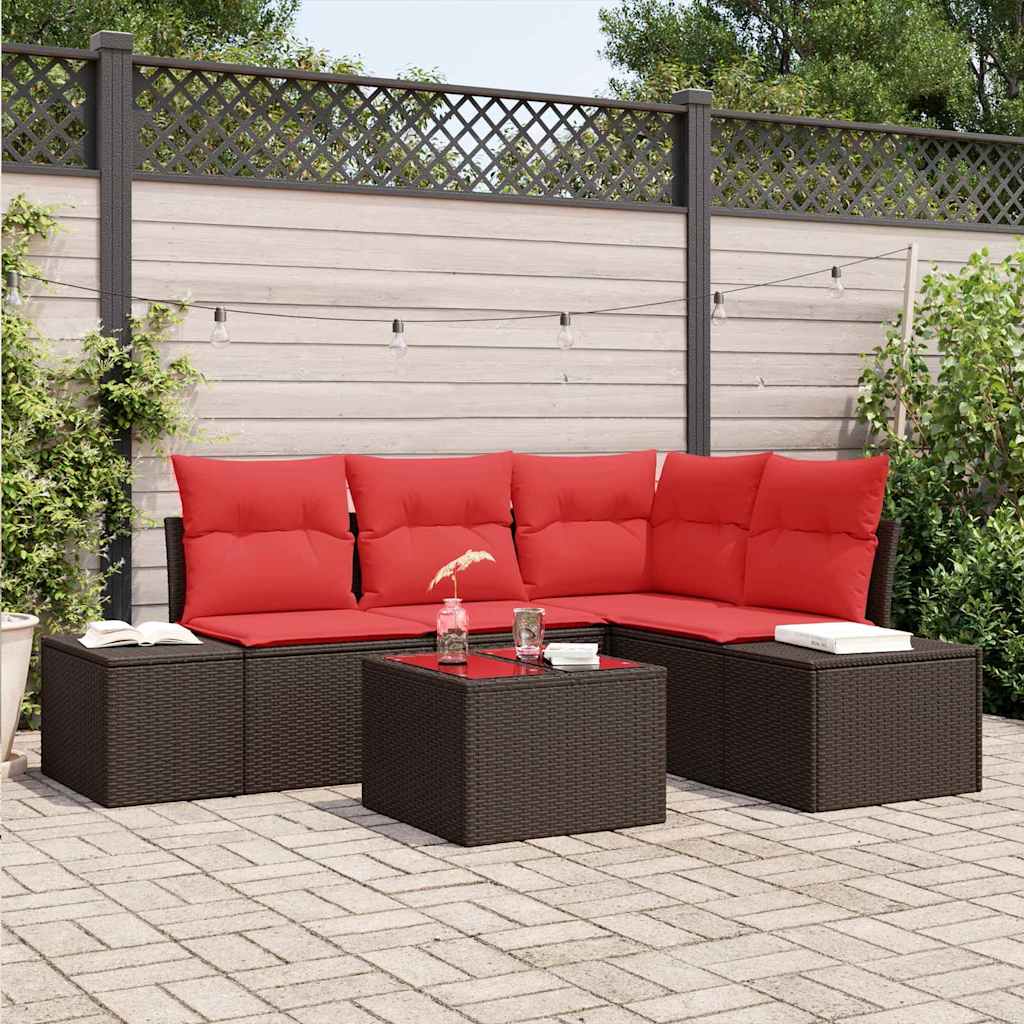 Set Divano da Giardino con cuscino 5 pcs Marrone polyrattan