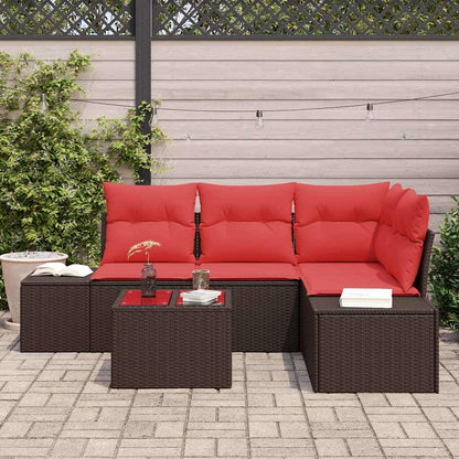 Set Divano da Giardino con cuscino 5 pcs Marrone polyrattan