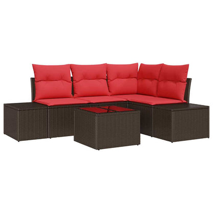 Set Divano da Giardino con cuscino 5 pcs Marrone polyrattan