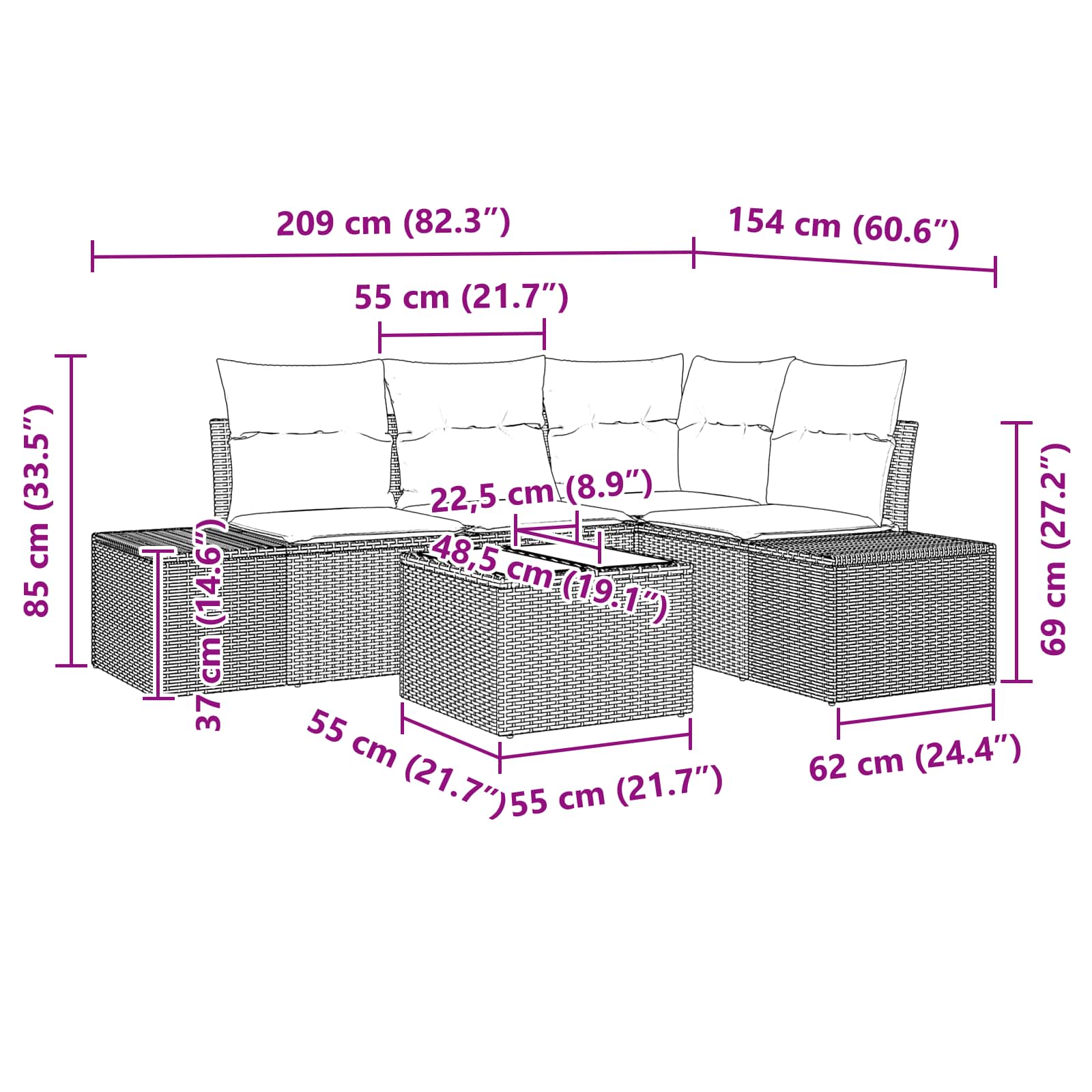 Set Divano da Giardino 5 pz Nero polyrattan | homemem39
