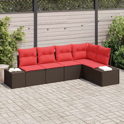 Set Divano da Giardino con cuscino 5 pcs Marrone polyrattan | homemem39
