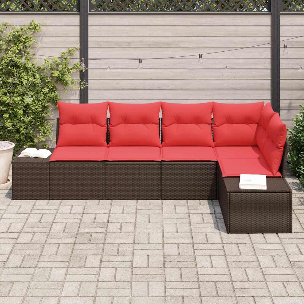 Set Divano da Giardino con cuscino 5 pcs Marrone polyrattan | homemem39