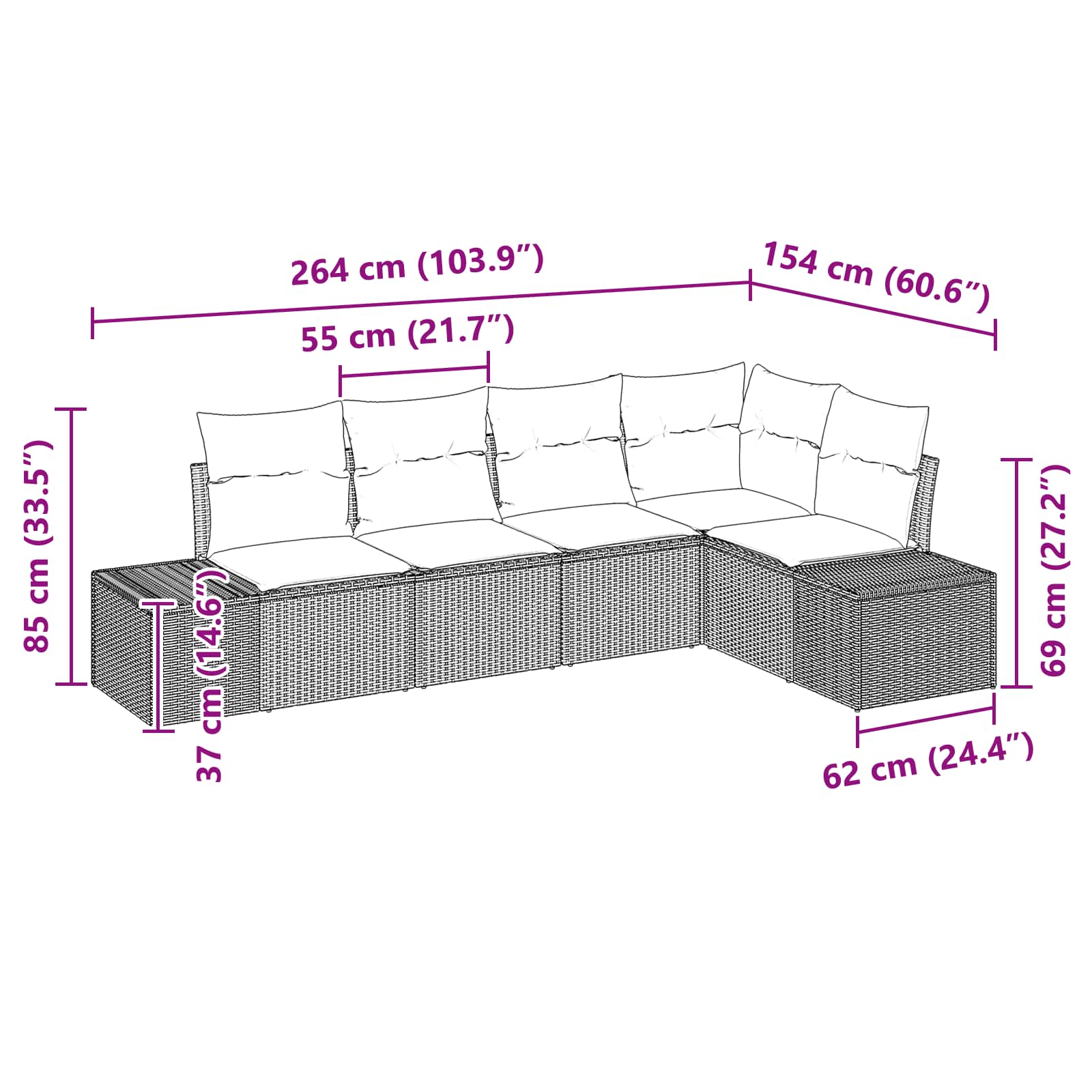 Set Divano da Giardino con cuscino 5 pcs Marrone polyrattan | homemem39