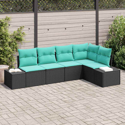 Set Divano da Giardino 5 pz Nero polyrattan