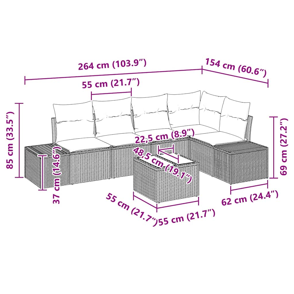 Set Divano da Giardino 6 pcs Marrone polyrattan | homemem39