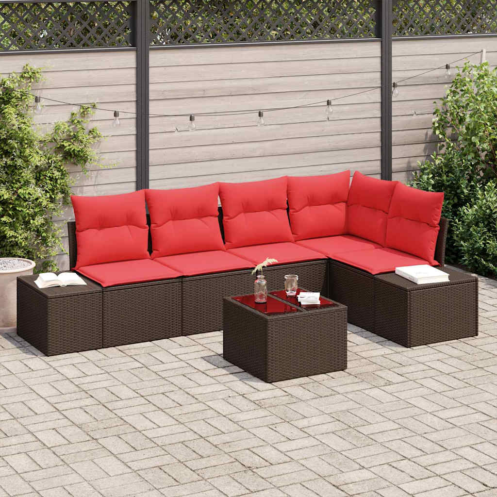 Set Divano da Giardino con cuscino 6 pcs Marrone polyrattan | homemem39