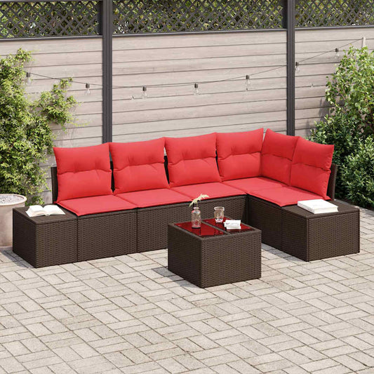 Set Divano da Giardino con cuscino 6 pcs Marrone polyrattan