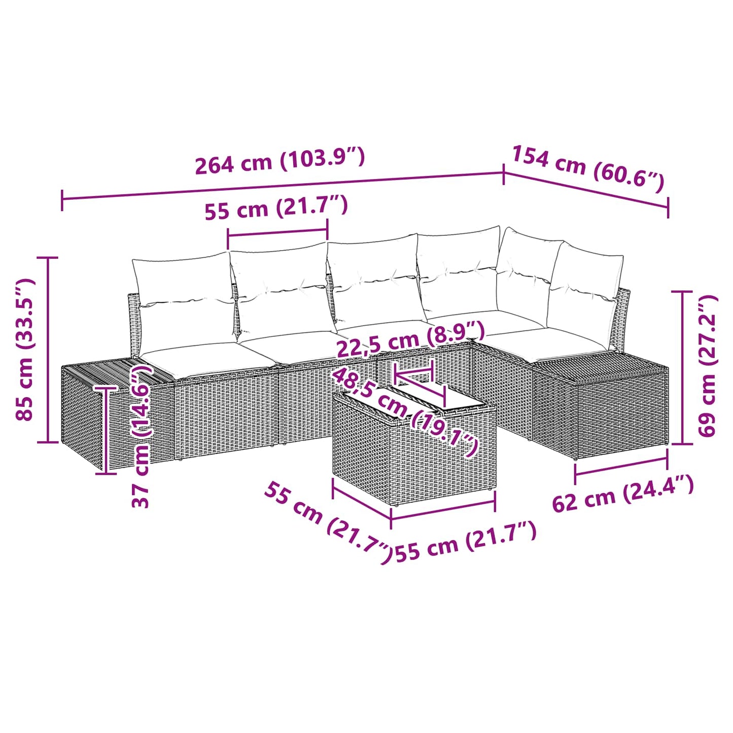 Set Divano da Giardino con cuscino 6 pcs Marrone polyrattan | homemem39