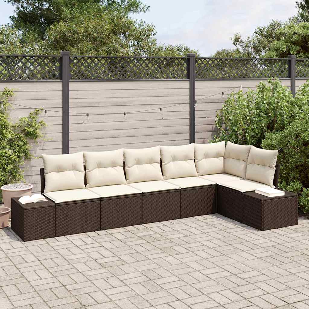Set Divano da Giardino 6 pcs Marrone e Crema polyrattan | homemem39