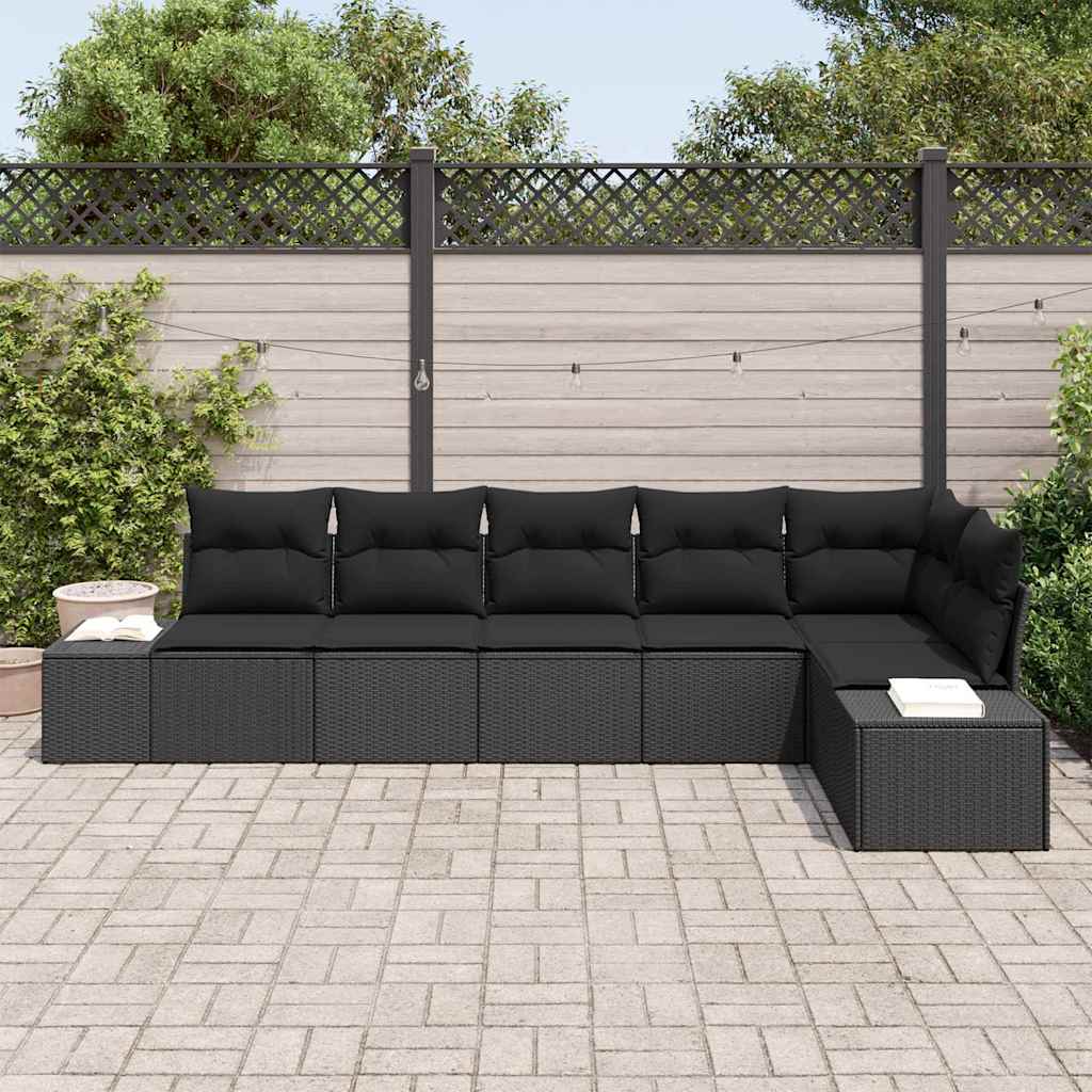 Set Divano da Giardino con cuscino 6 pcs Nero polyrattan | homemem39