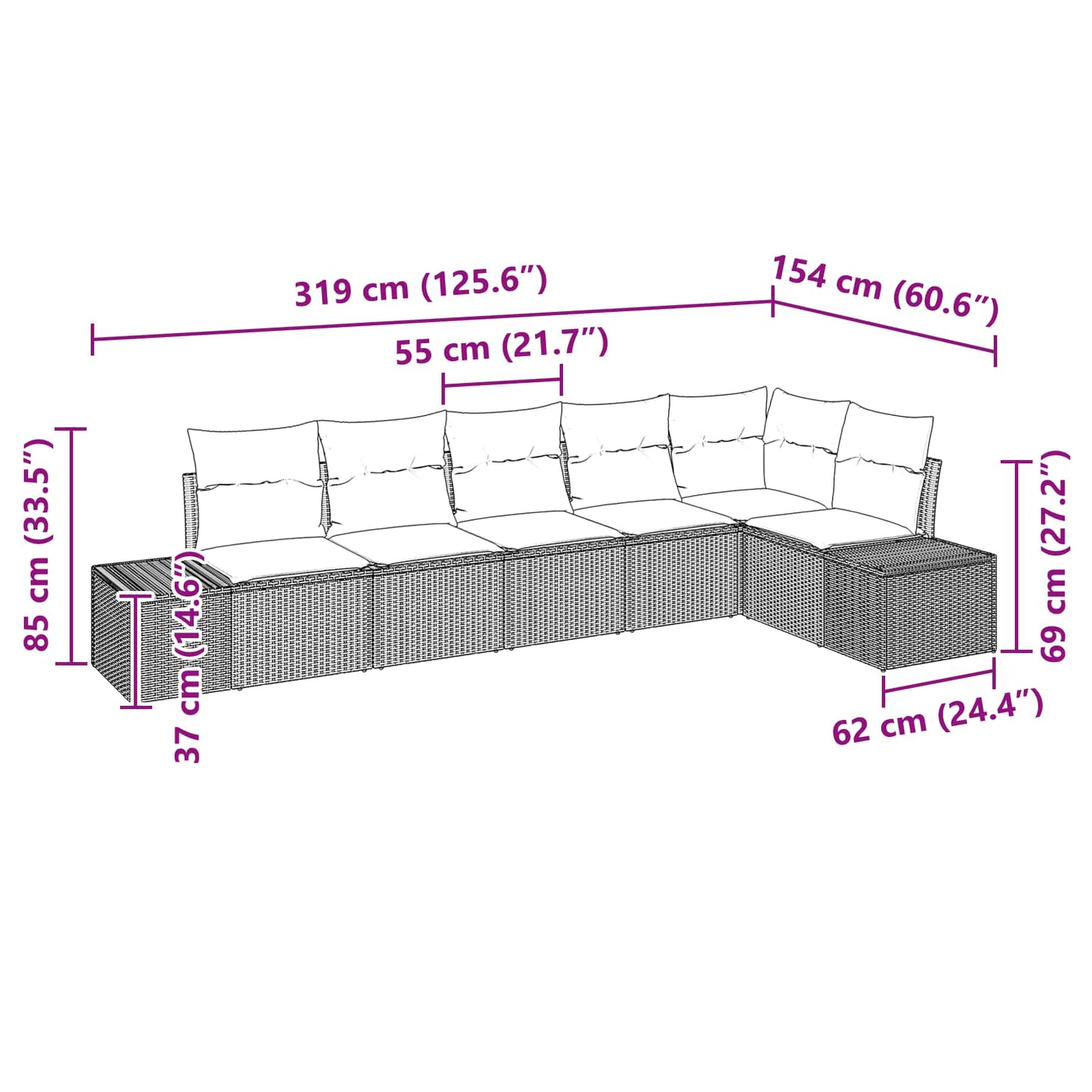 Set Divano da Giardino 6 pz Nero polyrattan | homemem39