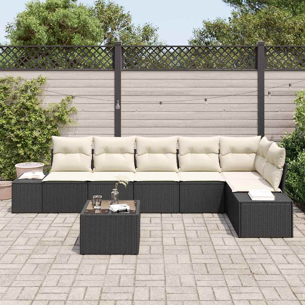 Set Divano da Giardino 7 pcs Nero e Crema polyrattan | homemem39