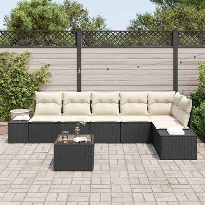 Set Divano da Giardino 7 pcs Nero e Crema polyrattan | homemem39