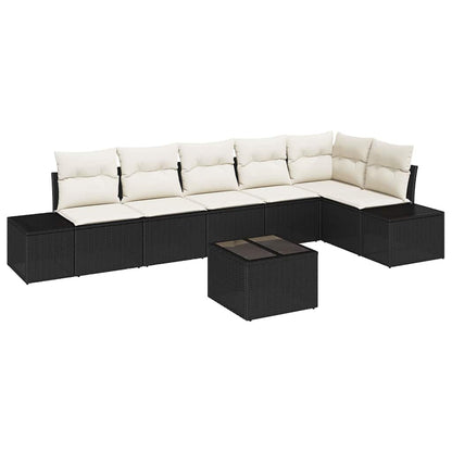 Set Divano da Giardino 7 pcs Nero e Crema polyrattan | homemem39